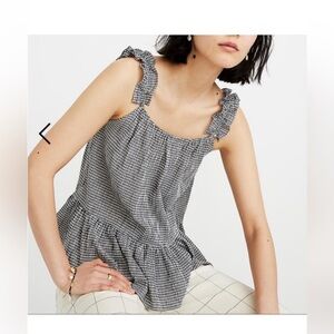 Madewell Black and white Gingham plaid Ruffle Flowy Tank Top women’s 6 -J
